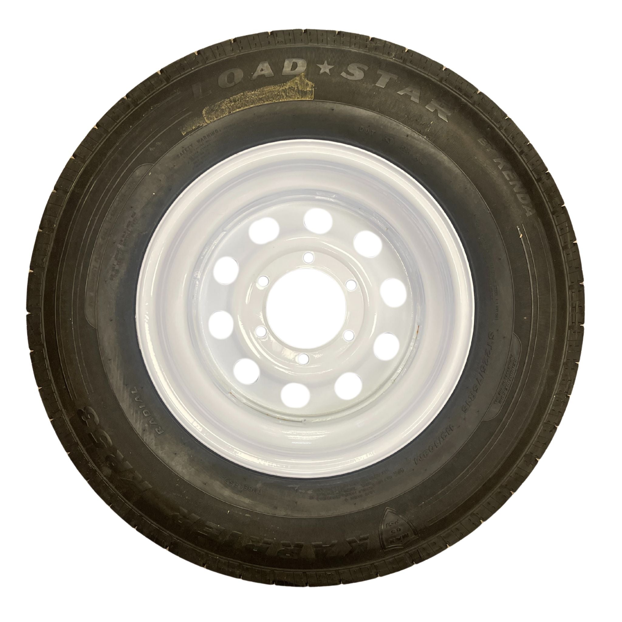 KENDA Loadstar 15" 8 Ply Radial Trailer Wheel & Tire - St 225/75R15 6-5.5" Lug - White