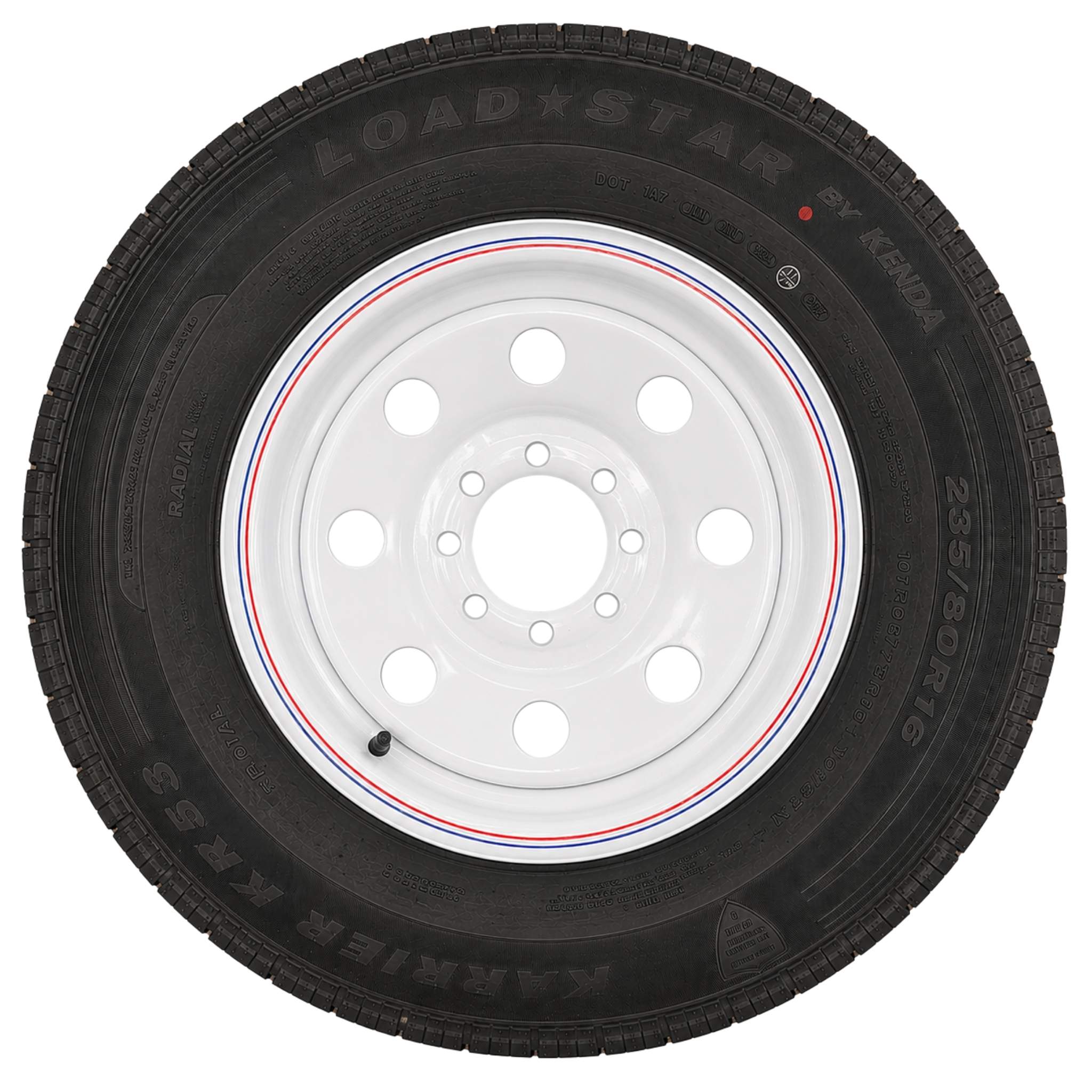KENDA Loadstar 16" 10 Ply Radial Trailer Wheel & Tire - St 235/80R16 8-6.5" Lug - White