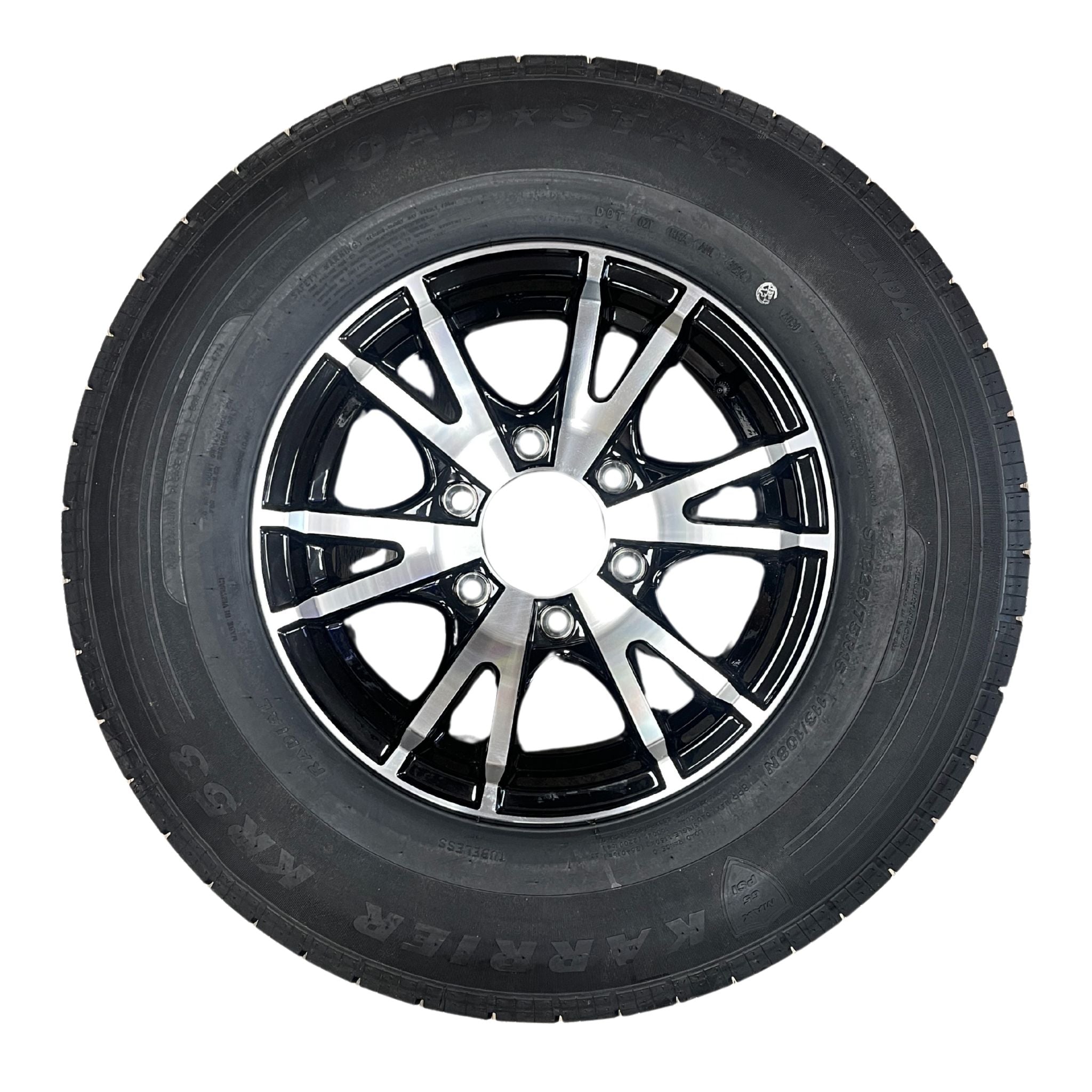 KENDA Loadstar 15" 8 Ply Radial Trailer Wheel & Tire - St 225/75R15 6-5.5" Lug - Black & Silver
