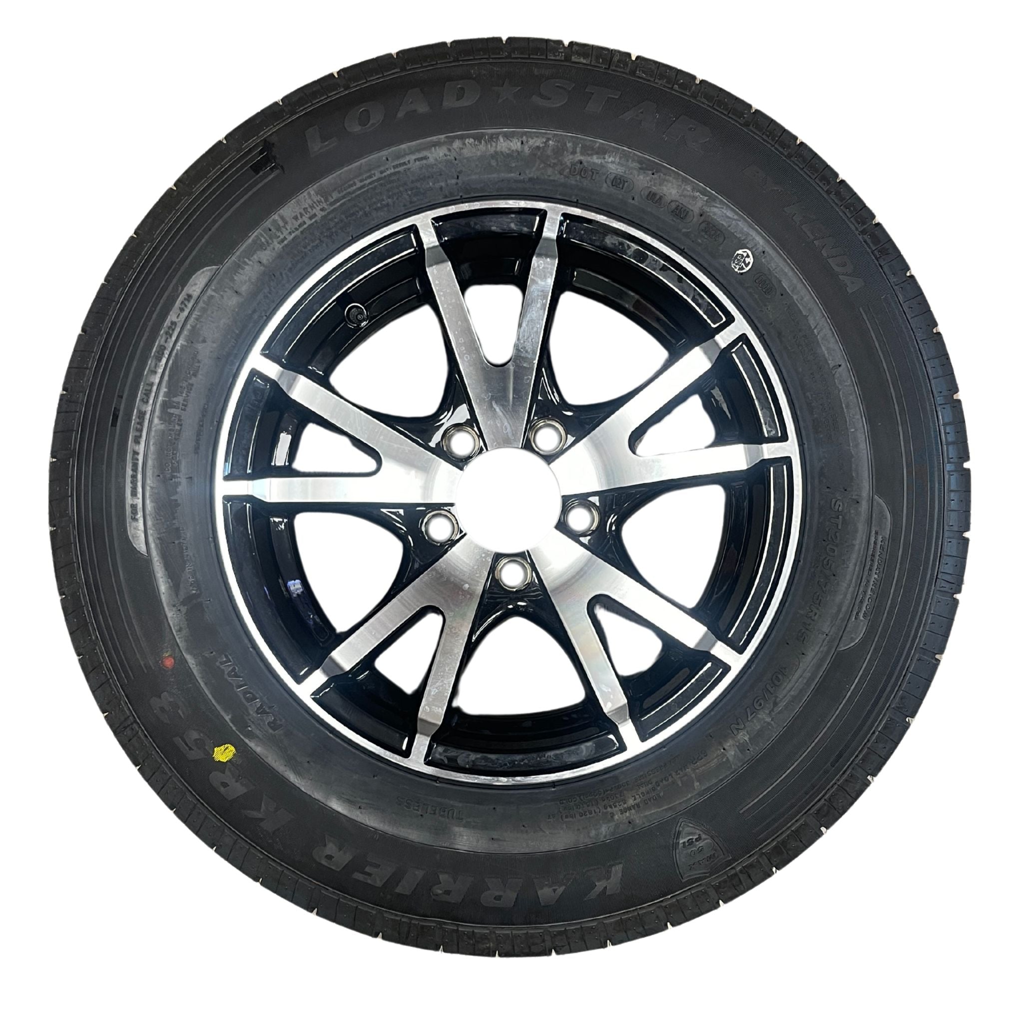 KENDA Loadstar 15" 6 Ply Radial Trailer Wheel & Tire - St 205/75R15 5-4.5" Lug - Black & Silver