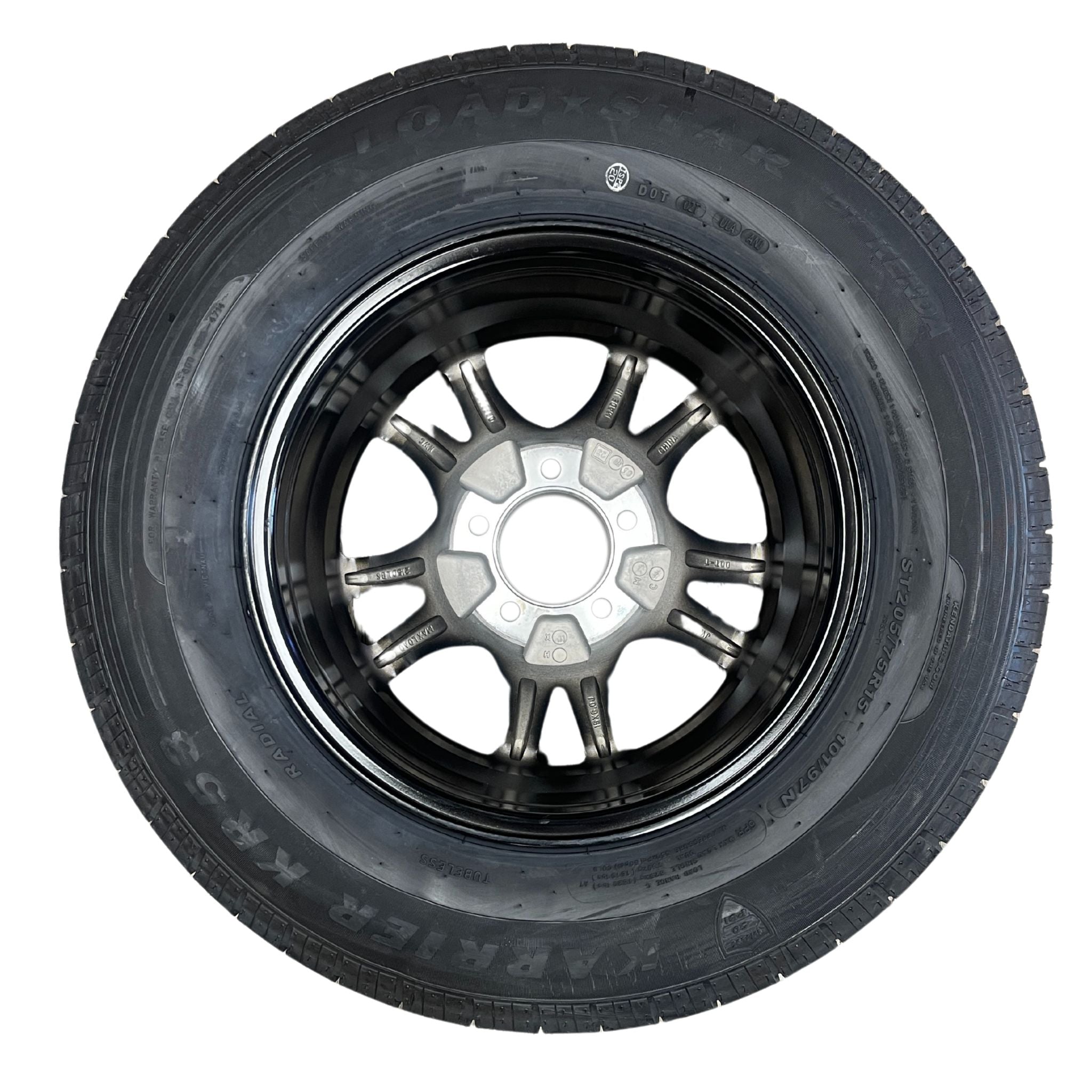 KENDA Loadstar 15" 6 Ply Radial Trailer Wheel & Tire - St 205/75R15 5-4.5" Lug - Black & Silver