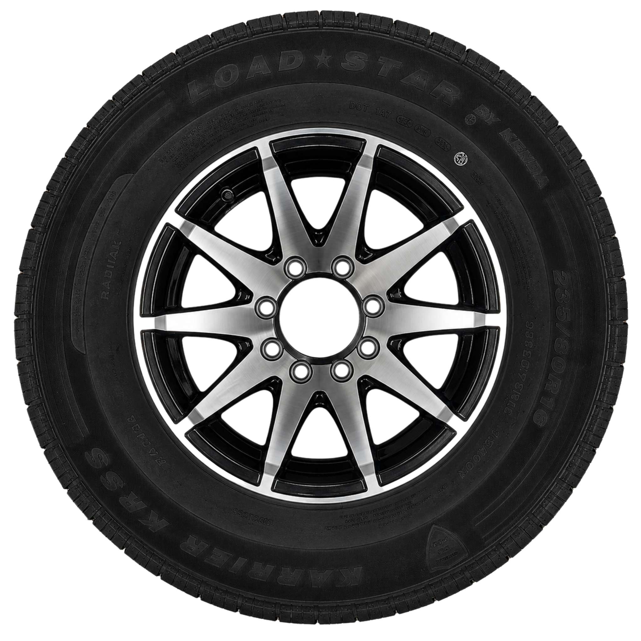 KENDA Loadstar 16" 10 Ply Radial Trailer Wheel & Tire - St 235/80R16 8-6.5" Lug - Black & Silver