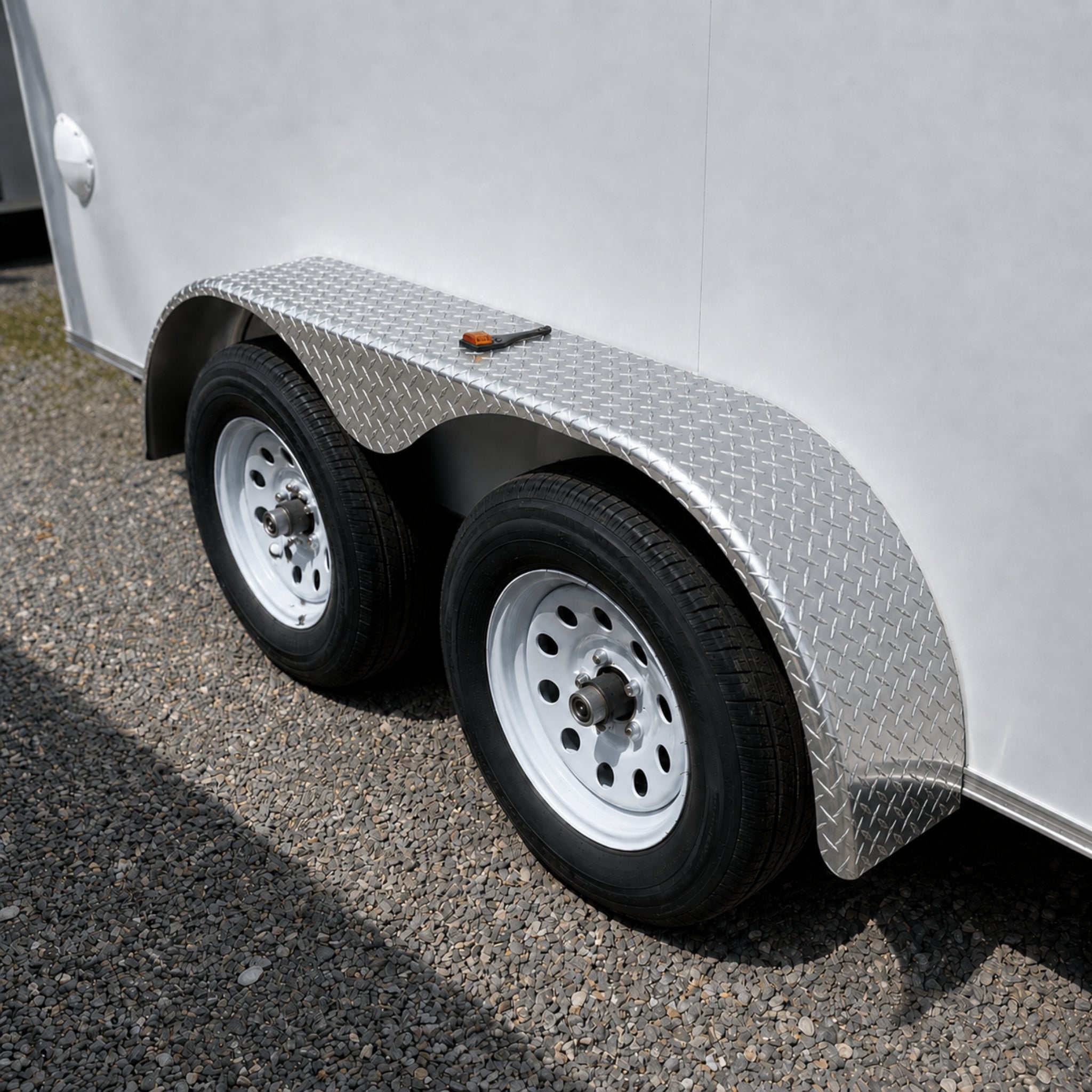 Aluminum Tandem Axle Teardrop Trailer Fender - 9" (W) X 72" (L) X 18" (H) - Diamond Plate (ATP - Chrome)