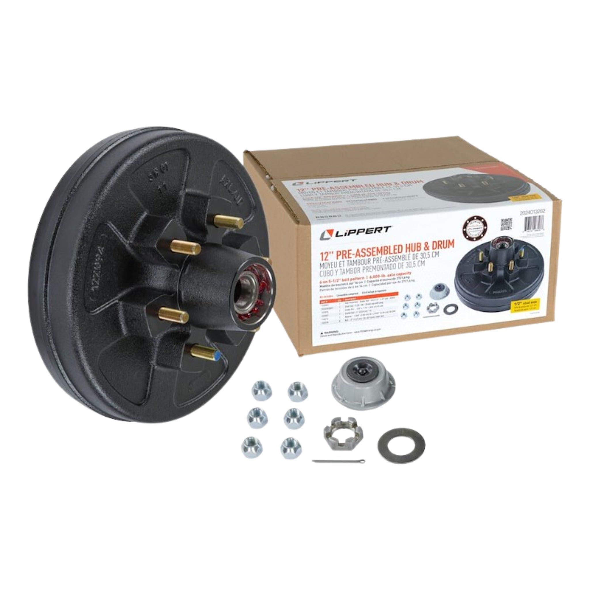 LIPPERT Trailer Hub/Drum Assembly for 6,000 lb Axle - 12" - 6 on 5-1/2" - 1/2 in. Studs - Pre-Greased