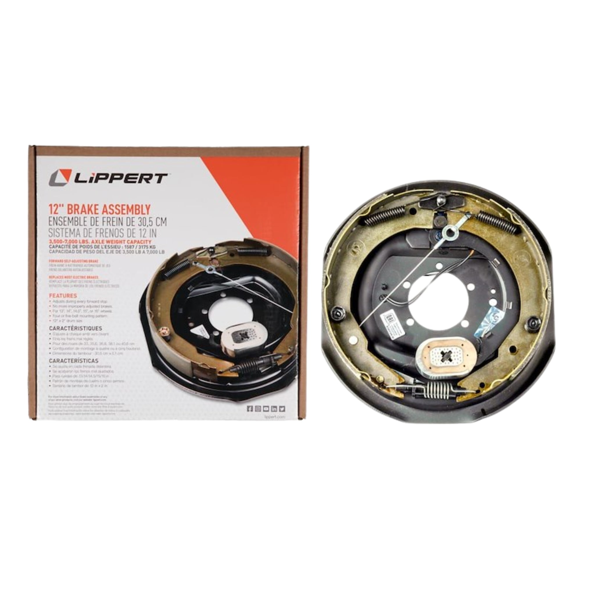 LIPPERT 5,200 - 7,000 lb Trailer Brake Assembly - 12 in. X 2 in. - Right Hand (Passenger Side) - Self Adjusting