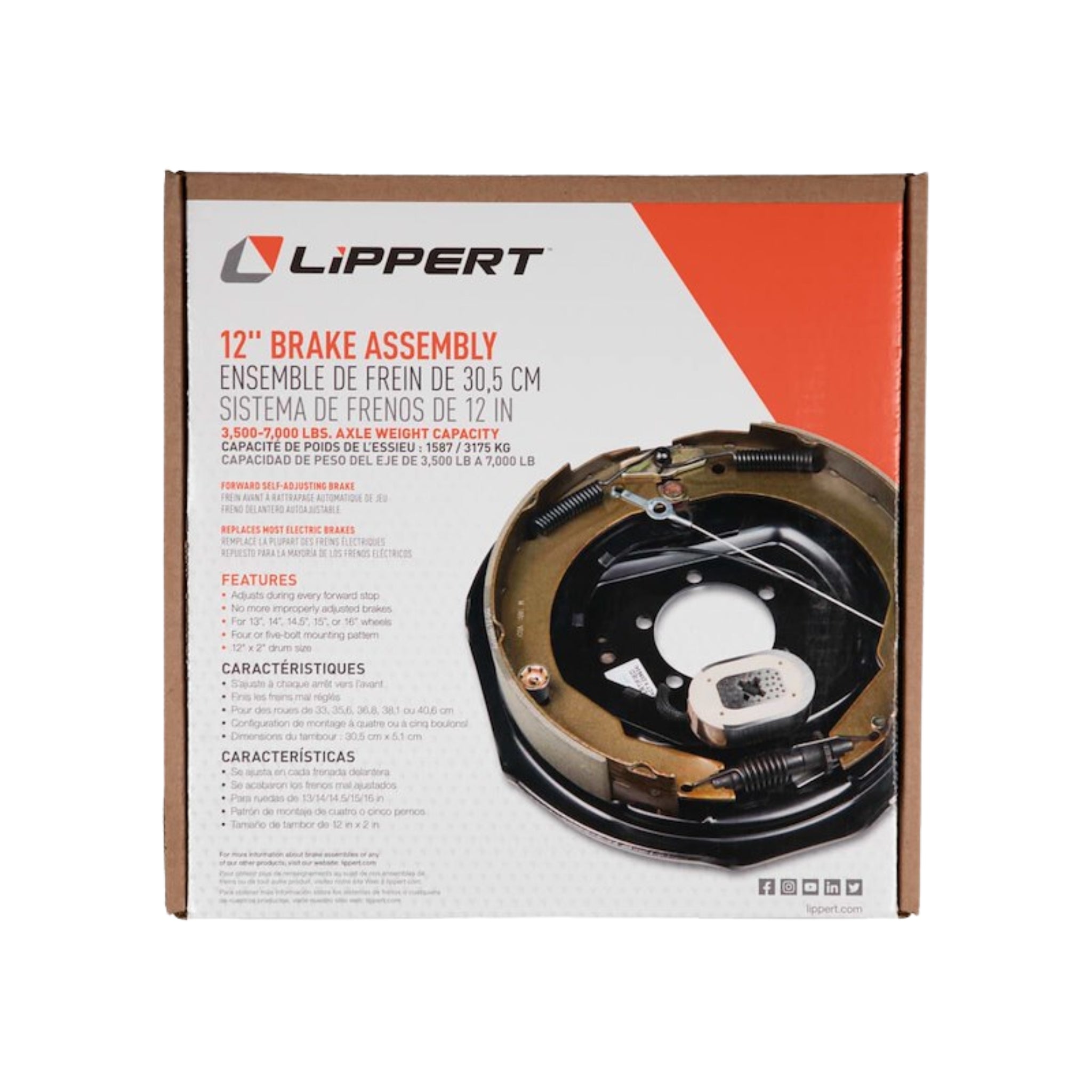 LIPPERT 5,200 - 7,000 lb Trailer Brake Assembly - 12 in. X 2 in. - Right Hand (Passenger Side) - Self Adjusting