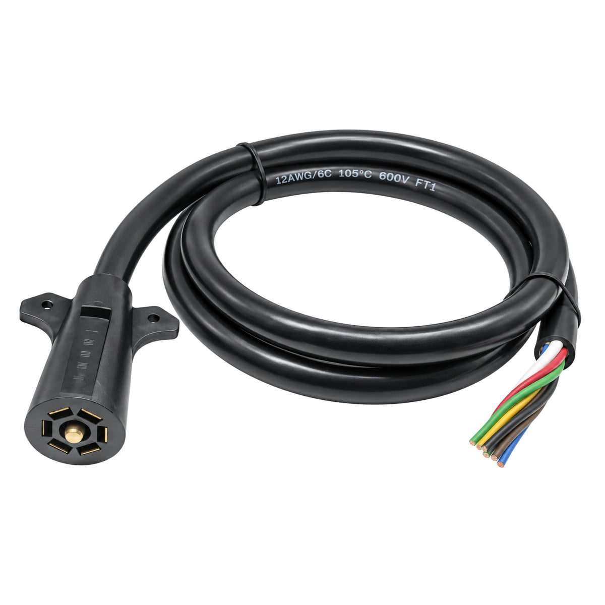 7-Way RV Style Connector with Molded Cable - Trailer End - 6 ft. Long - (J-5067-WH)