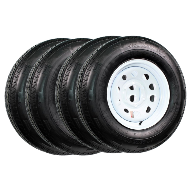 Rainier 15" 8 Ply Radial Trailer Wheel & Tire - St 225/75R15 6-5.5" Lug (White Steel)