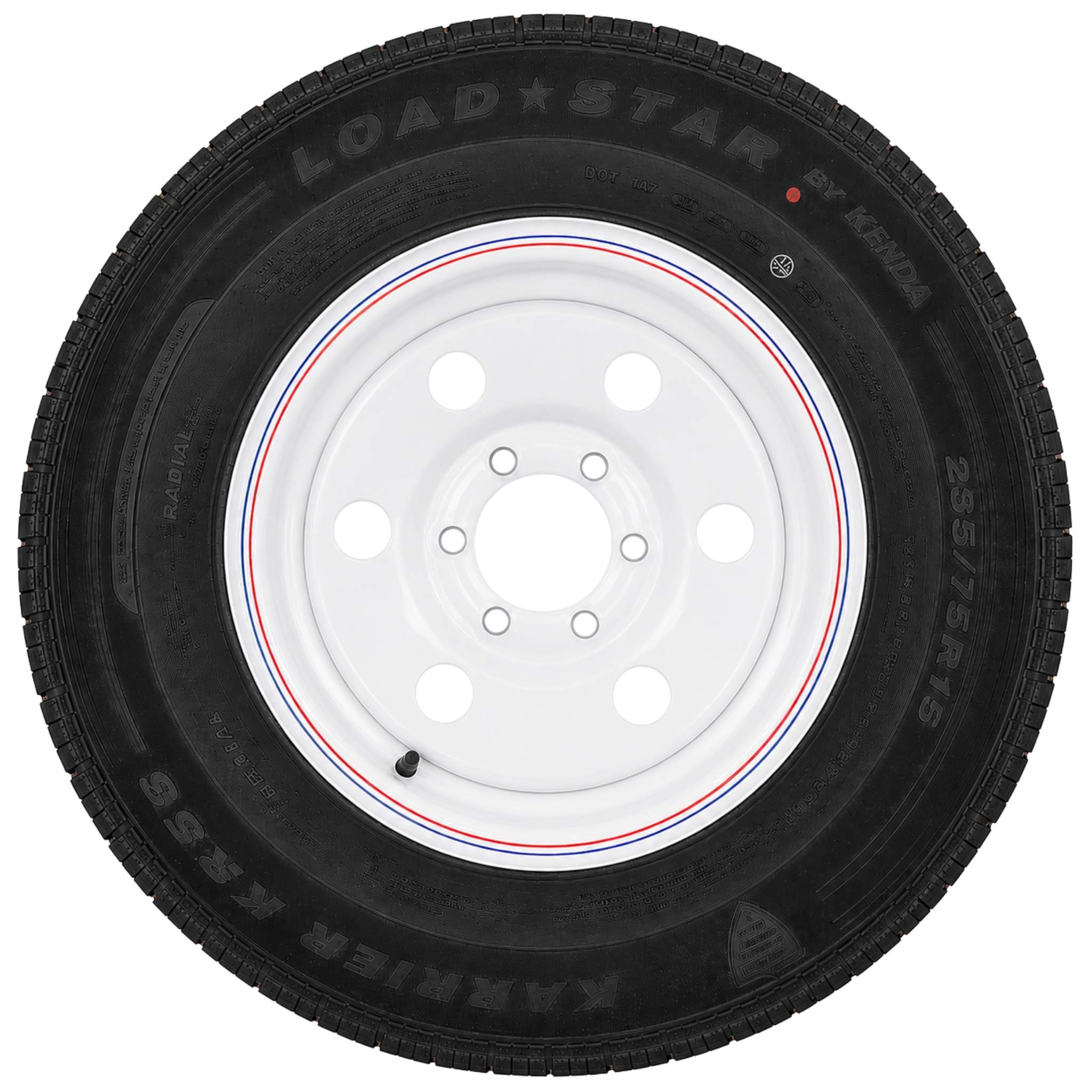 KENDA Loadstar 15" 8 Ply Radial Trailer Wheel & Tire - St 225/75R15 6-5.5" Lug - White