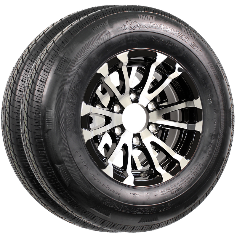 Rainier 15" 8 Ply Radial Trailer Wheel & Tire - St 225/75R15 6-5.5" Lug (Black & Silver Aluminum Avalanche)