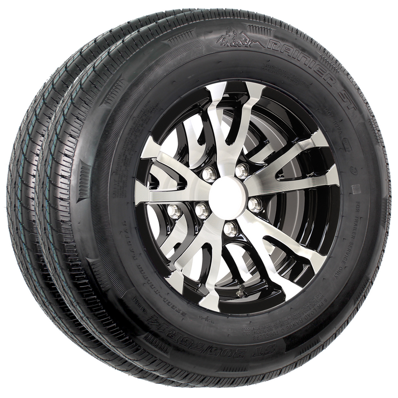 Rainier 15" 6 Ply Radial Trailer Wheel & Tire - St 205/75R15 5-4.5" Lug (Black & Silver Aluminum Avalanche)