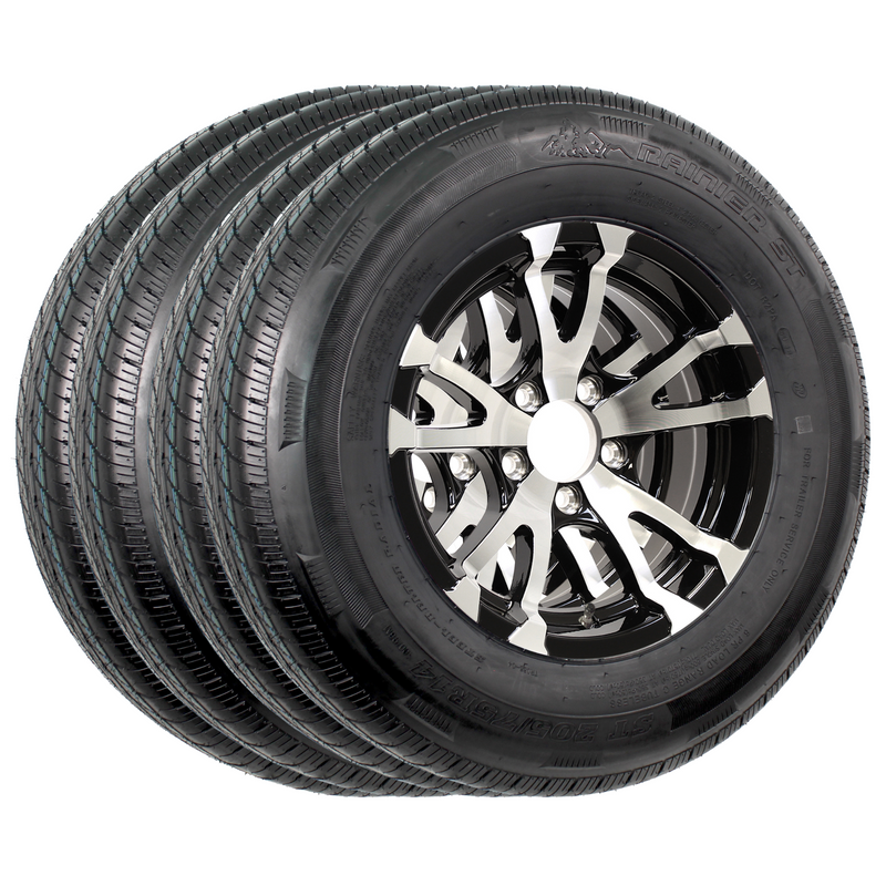Rainier 15" 6 Ply Radial Trailer Wheel & Tire - St 205/75R15 5-4.5" Lug (Black & Silver Aluminum Avalanche)