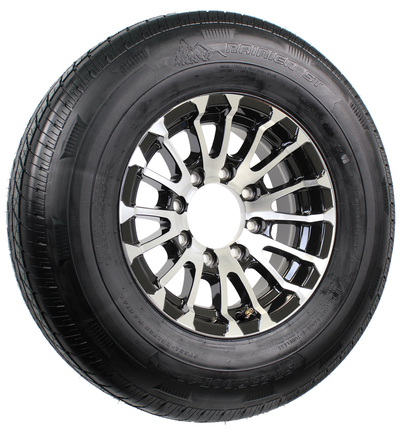 Rainier 16" 10 Ply Radial Trailer Wheel & Tire - St 235/80R16 8-6.5" Lug (Black & Silver Aluminum Avalanche)