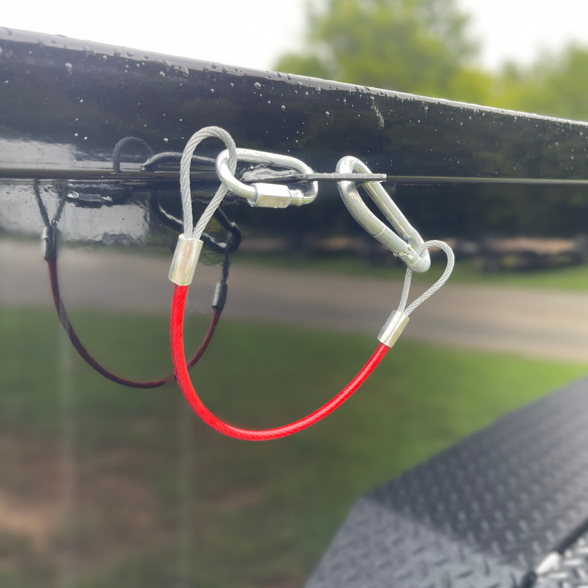 Dump Trailer Rear Door Hold Back Cable - Red W/ Clips - 12" Length