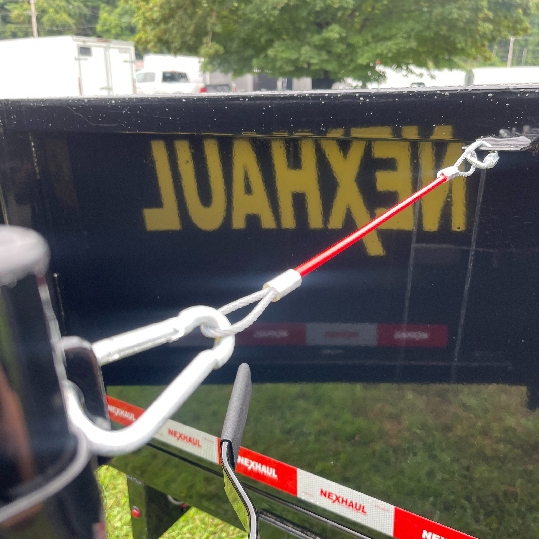 Dump Trailer Rear Door Hold Back Cable - Red W/ Clips - 12" Length