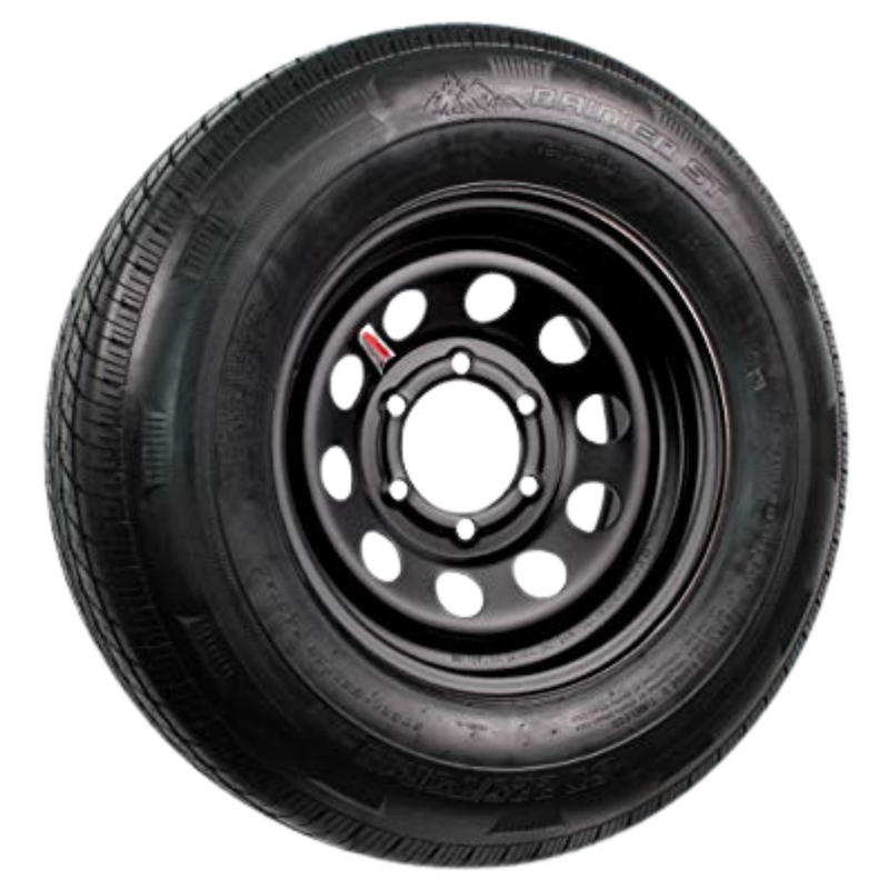 Rainier 15" 8 Ply Radial Trailer Wheel & Tire - St 225/75R15 6-5.5" Lug (Black Steel)