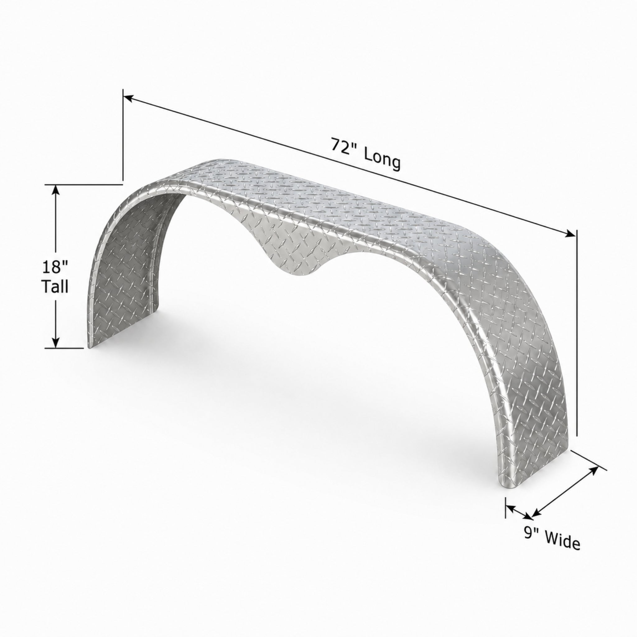 Aluminum Tandem Axle Teardrop Trailer Fender - 9" (W) X 72" (L) X 18" (H)