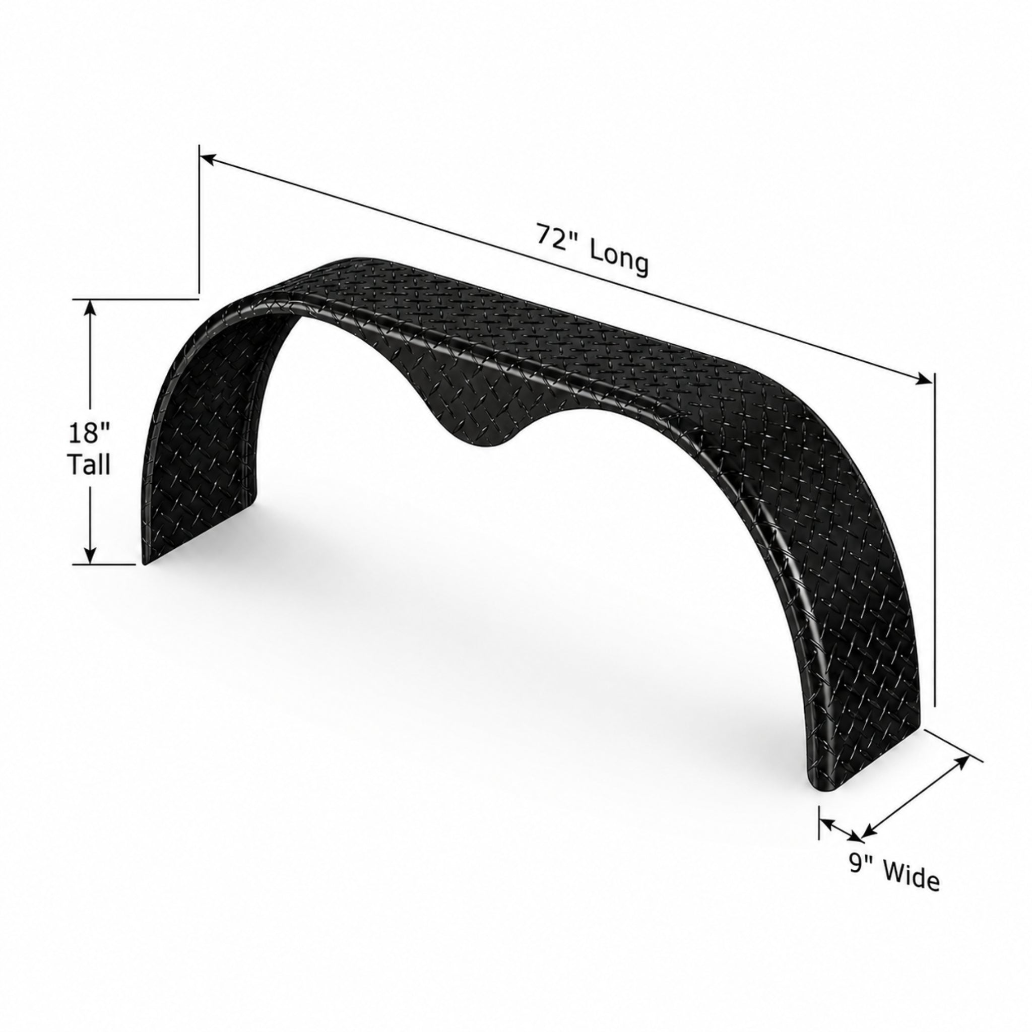 Aluminum Tandem Axle Teardrop Trailer Fender - 9" (W) X 72" (L) X 18" (H)